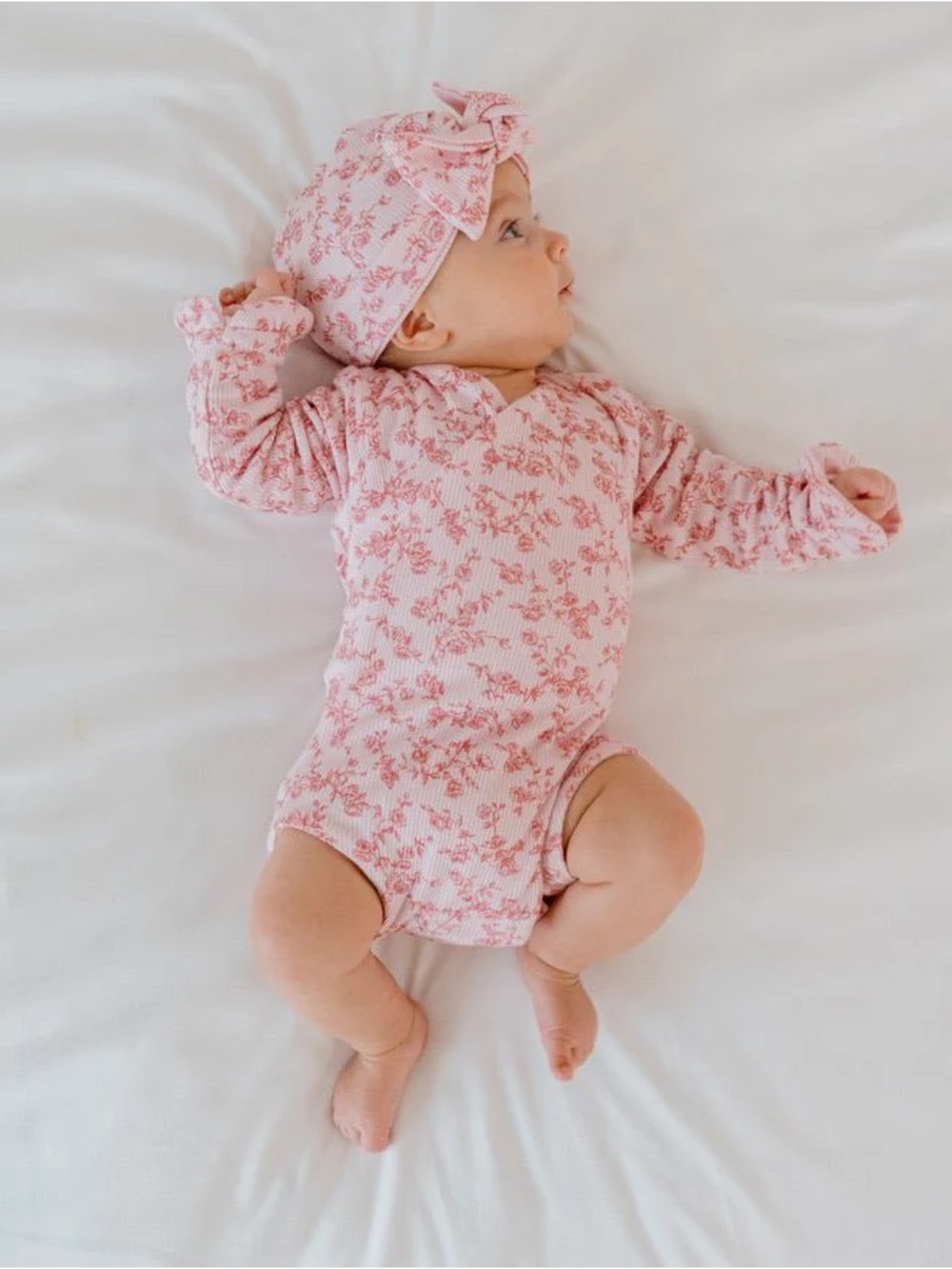 Soft Pink Floral Ribbed Baby One-Piece